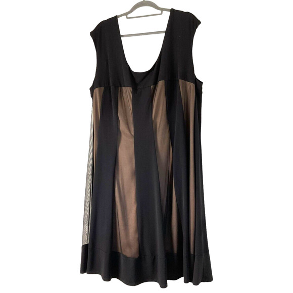 Connected Woman Black Dress 24W Scoop Back Contrasting Panel A-line Elegant - Picture 1 of 10